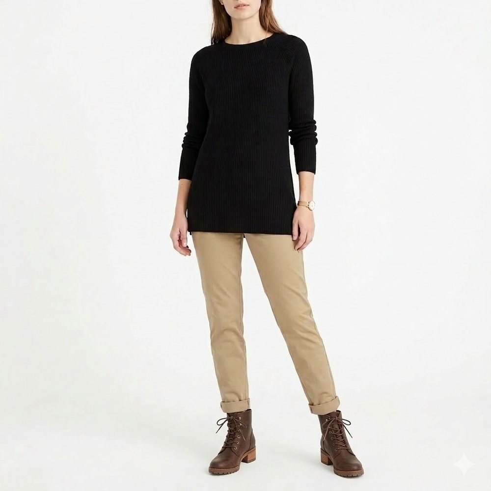 Cupio Black Ribbed Long raglan Sleeves minimalist pullover sweater